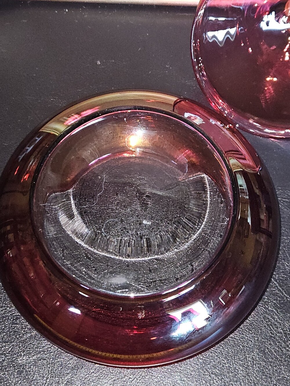 Vintage Blown Cranberry Glass Candy Dish with Circus-Tent Style Lid - Picture 9 of 9